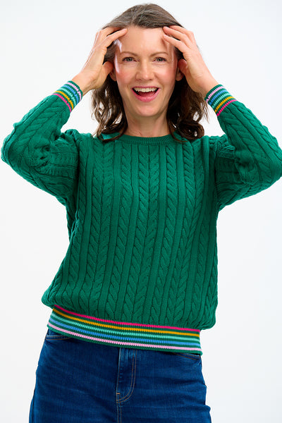 Barbara Cable Knit Jumper - Rainbow Tipping Green