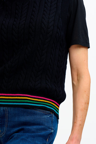 Myrtle Cable Knit Vest - Rainbow Tipping Black