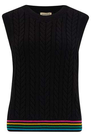 Myrtle Cable Knit Vest - Rainbow Tipping Black