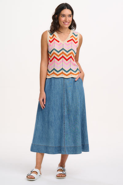Rosy V-Neck Knit Vest - Rainbow Chevron Stripes