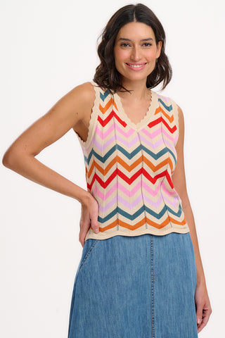 Rosy V-Neck Knit Vest - Rainbow Chevron Stripes