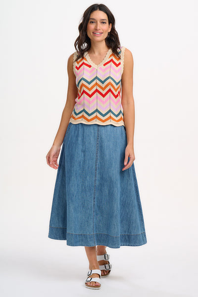 Rosy V-Neck Knit Vest - Rainbow Chevron Stripes