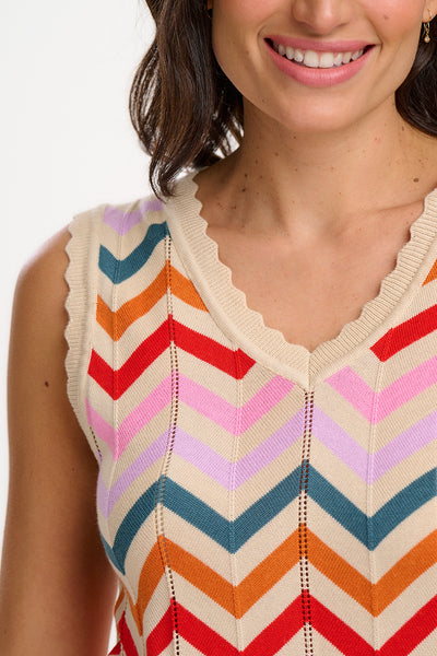 Rosy V-Neck Knit Vest - Rainbow Chevron Stripes