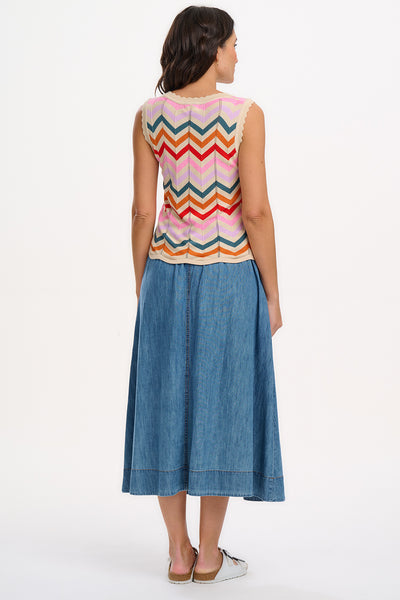 Rosy V-Neck Knit Vest - Rainbow Chevron Stripes