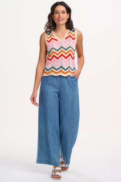 Rosy V-Neck Knit Vest - Rainbow Chevron Stripes