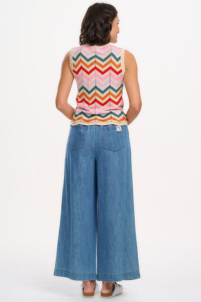 Rosy V-Neck Knit Vest - Rainbow Chevron Stripes