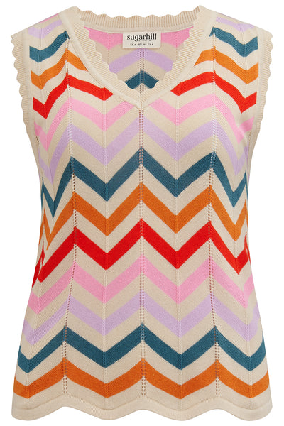 Rosy V-Neck Knit Vest - Rainbow Chevron Stripes