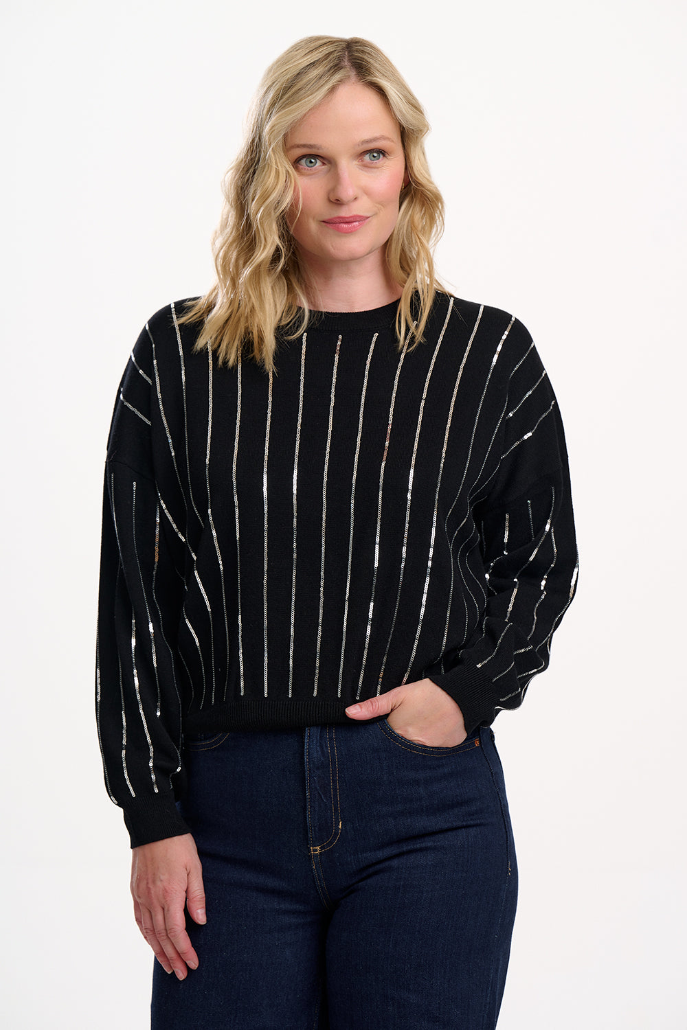 Anjali Sequin Jumper - Silver Stripes