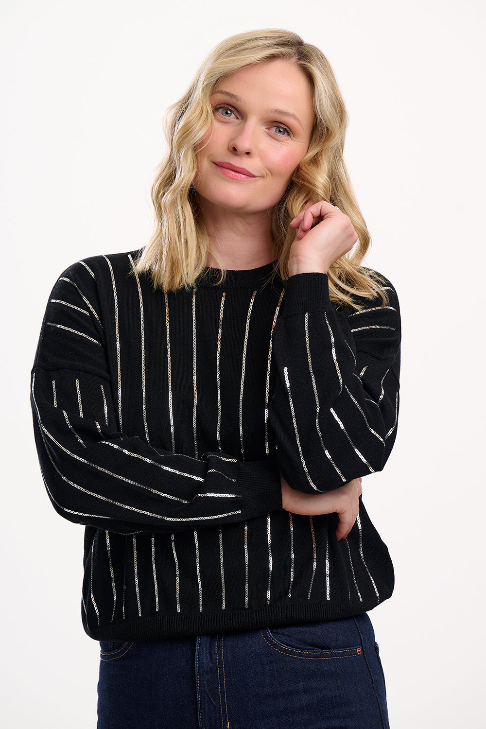 Anjali Sequin Jumper - Silver Stripes