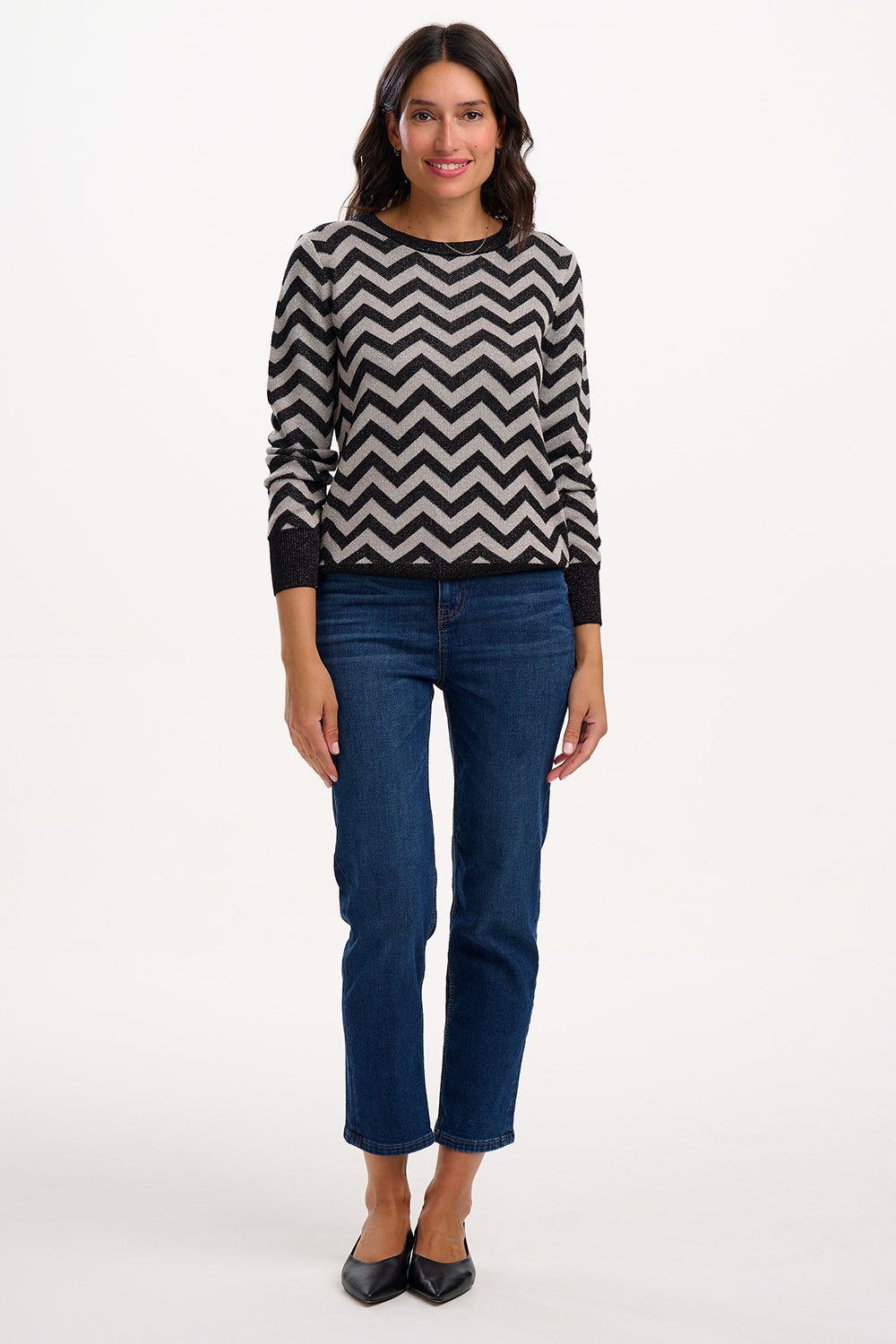 Rowena Jumper - Black/Silver Chevron Stripe