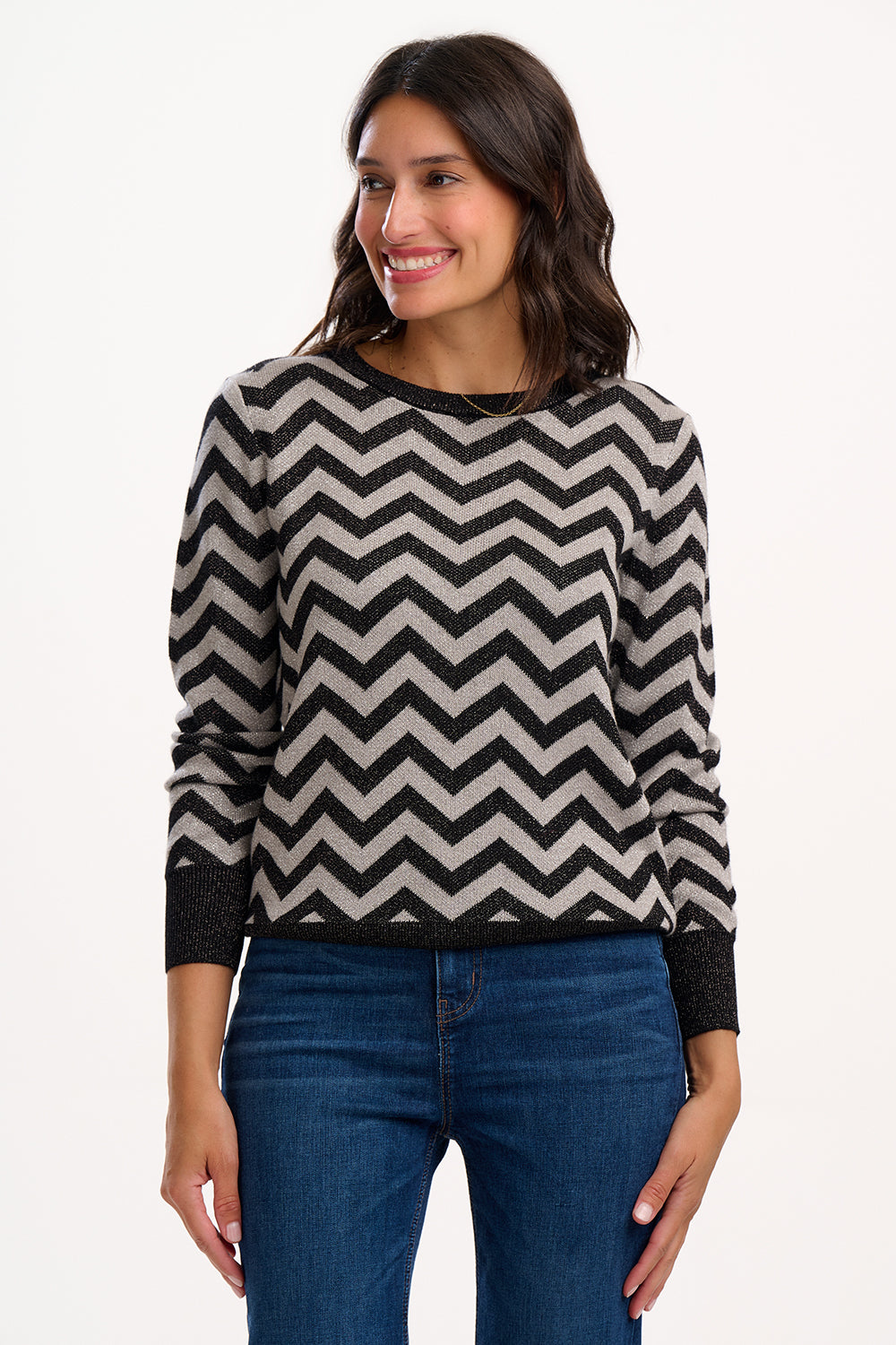 Rowena Jumper - Black/Silver Chevron Stripe