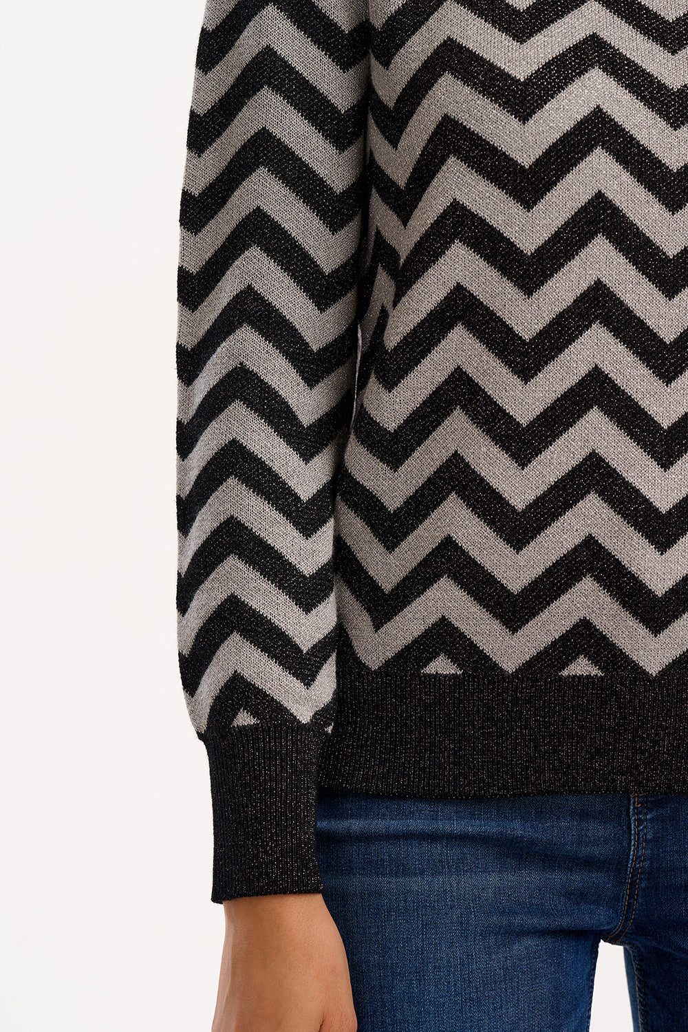 Rowena Jumper - Black/Silver Chevron Stripe