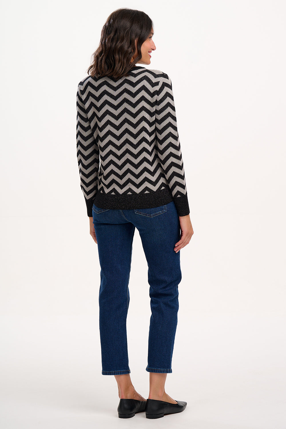 Rowena Jumper - Black/Silver Chevron Stripe