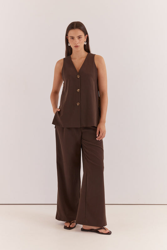 Natalie Wide Leg Trouser - Chocolate