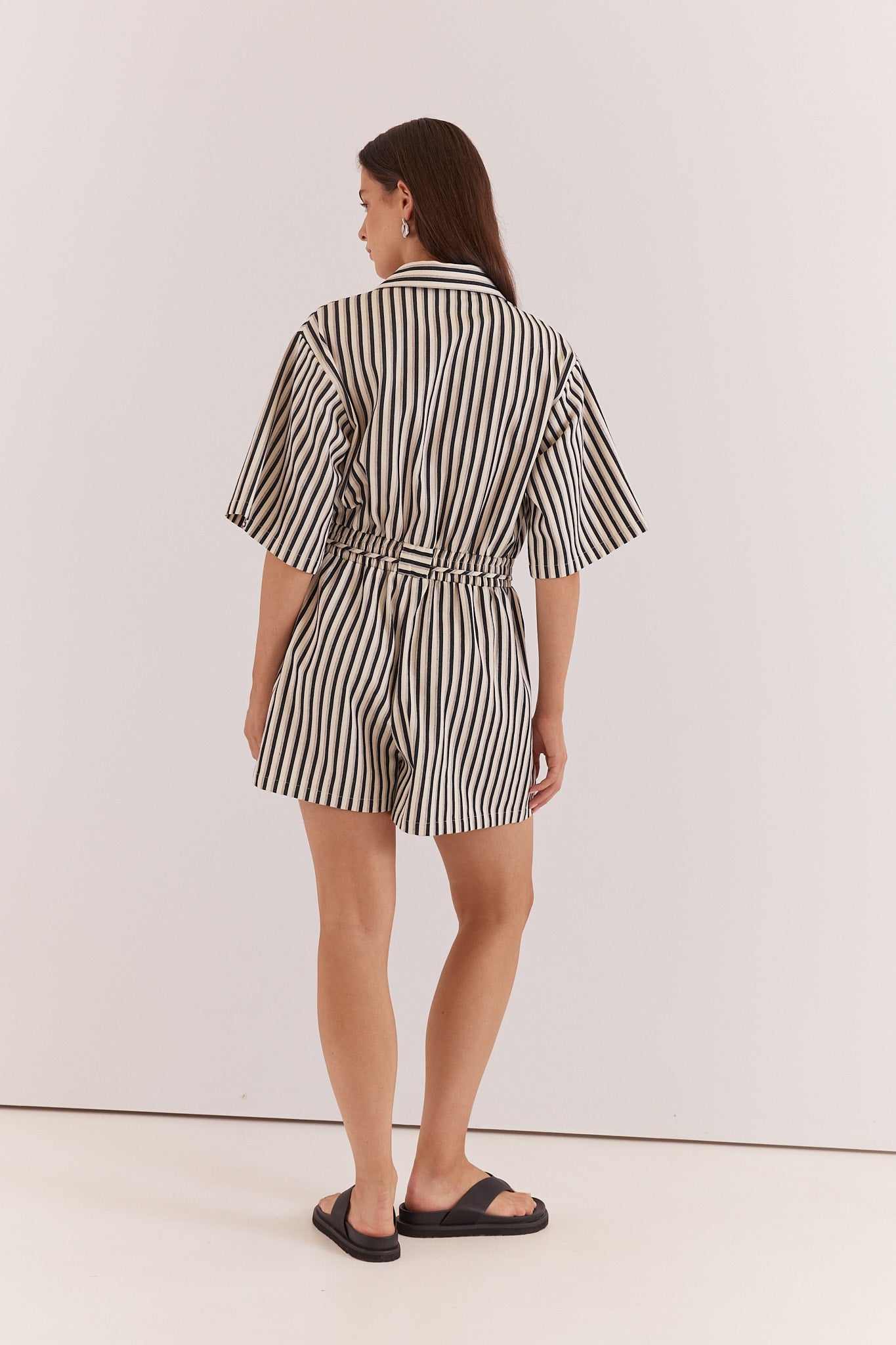 Ingrid Tie Waist Playsuit - Black/Cream