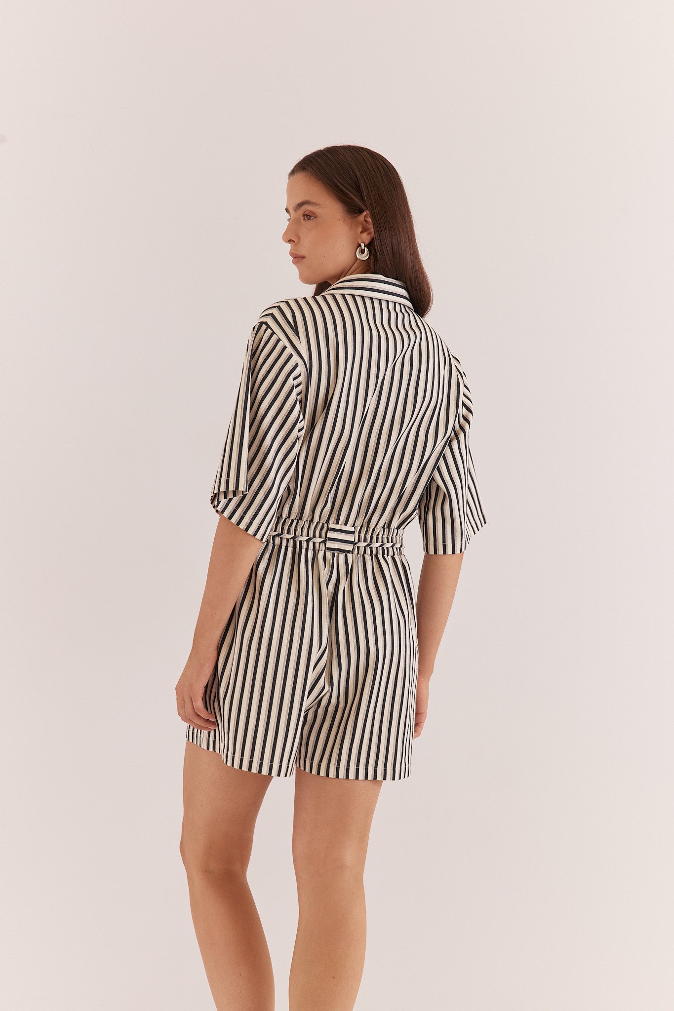 Ingrid Tie Waist Playsuit - Black/Cream
