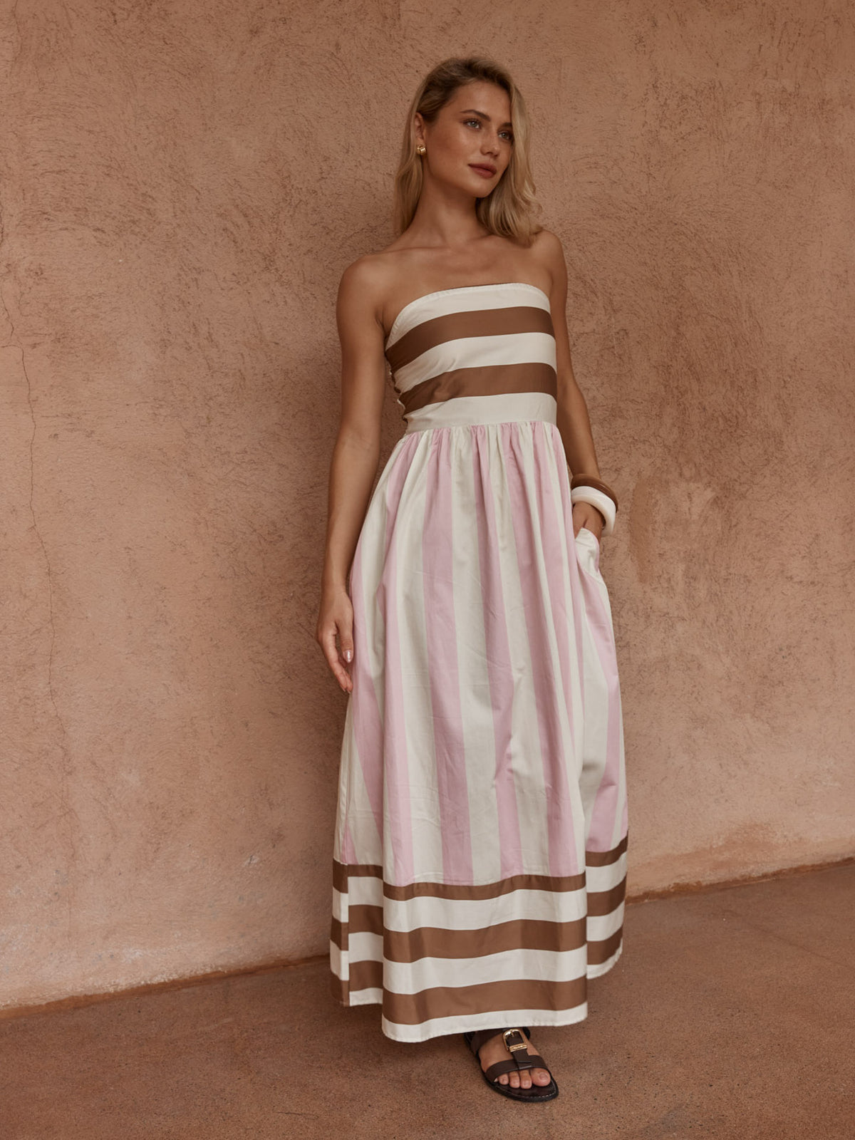 Nea Spliced Strapless Dress - Neapolitan