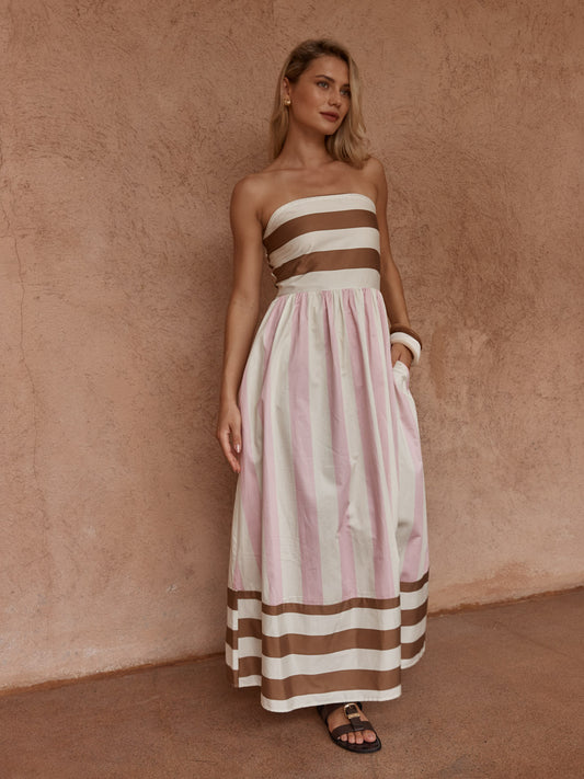 Nea Spliced Strapless Dress - Neapolitan
