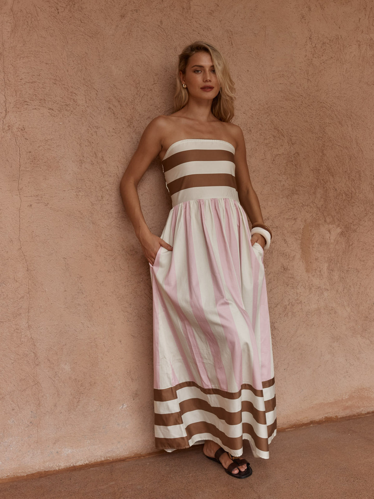 Nea Spliced Strapless Dress - Neapolitan