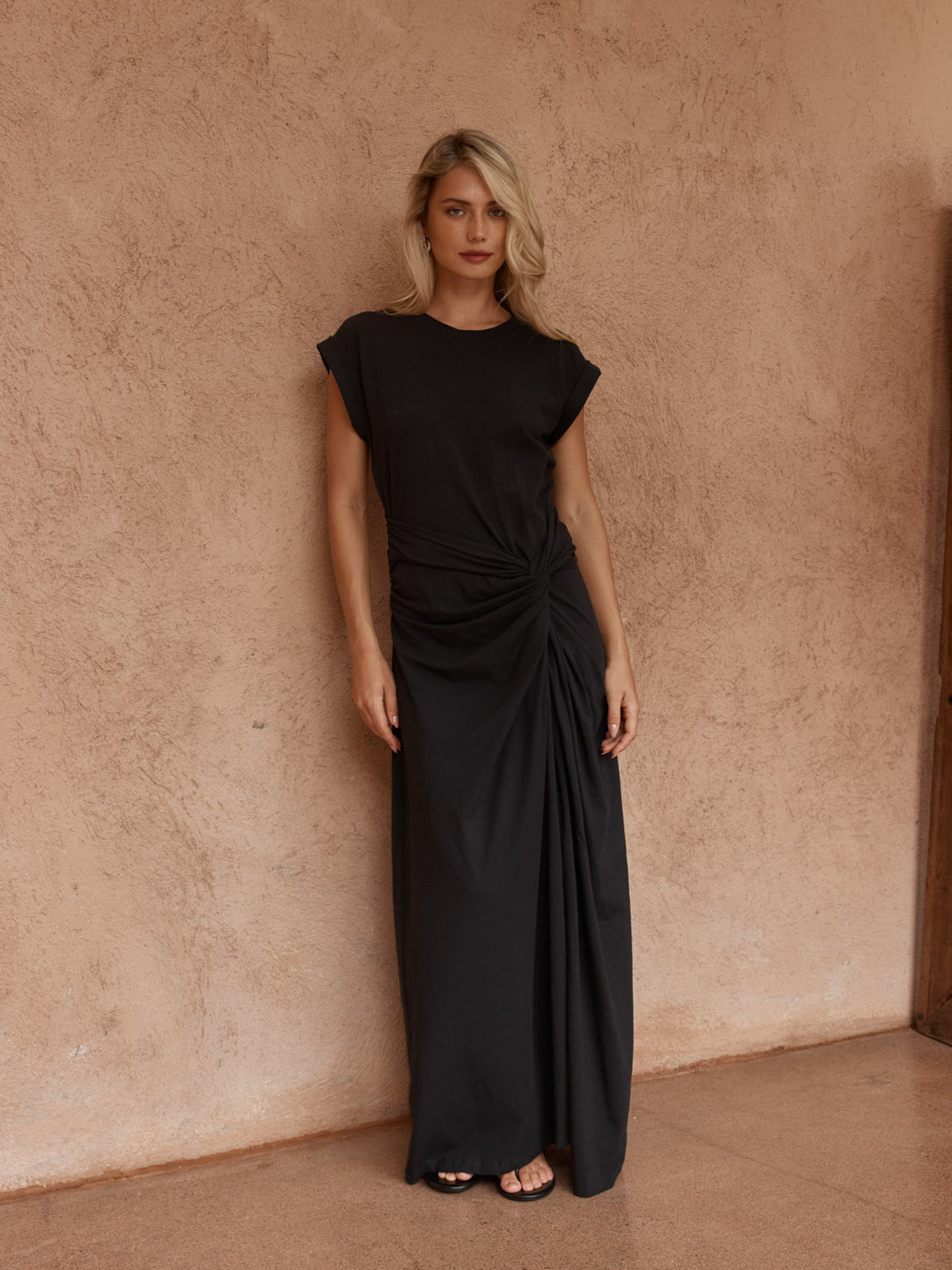 Joni Twist Cap Sleeve Dress - Black
