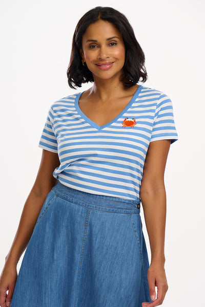 Khloe V-Neck T-Shirt - Stripy Crab