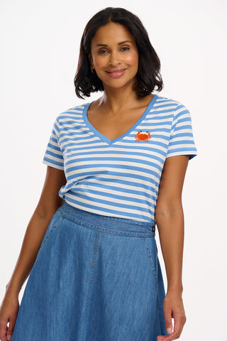 Khloe V-Neck T-Shirt - Stripy Crab
