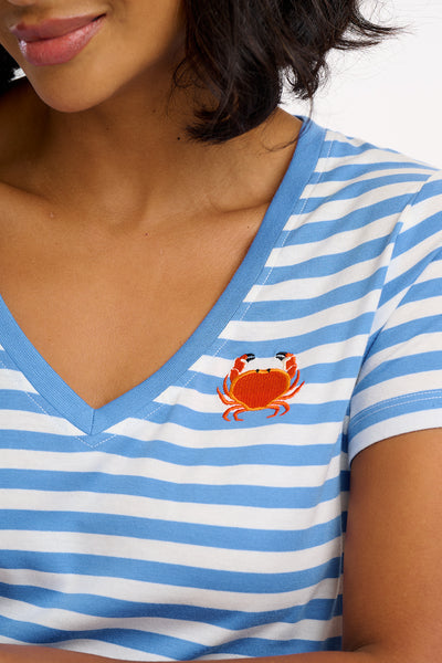 Khloe V-Neck T-Shirt - Stripy Crab