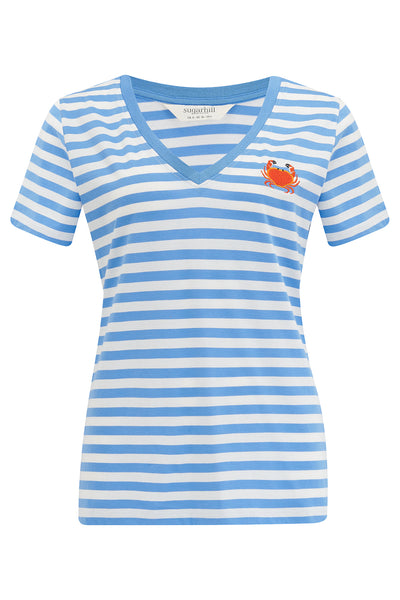 Khloe V-Neck T-Shirt - Stripy Crab