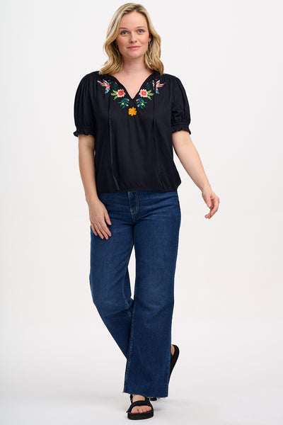 Angelique Shirred Top - Tropical Hummingbird