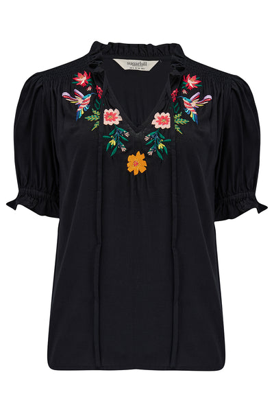 Angelique Shirred Top - Tropical Hummingbird