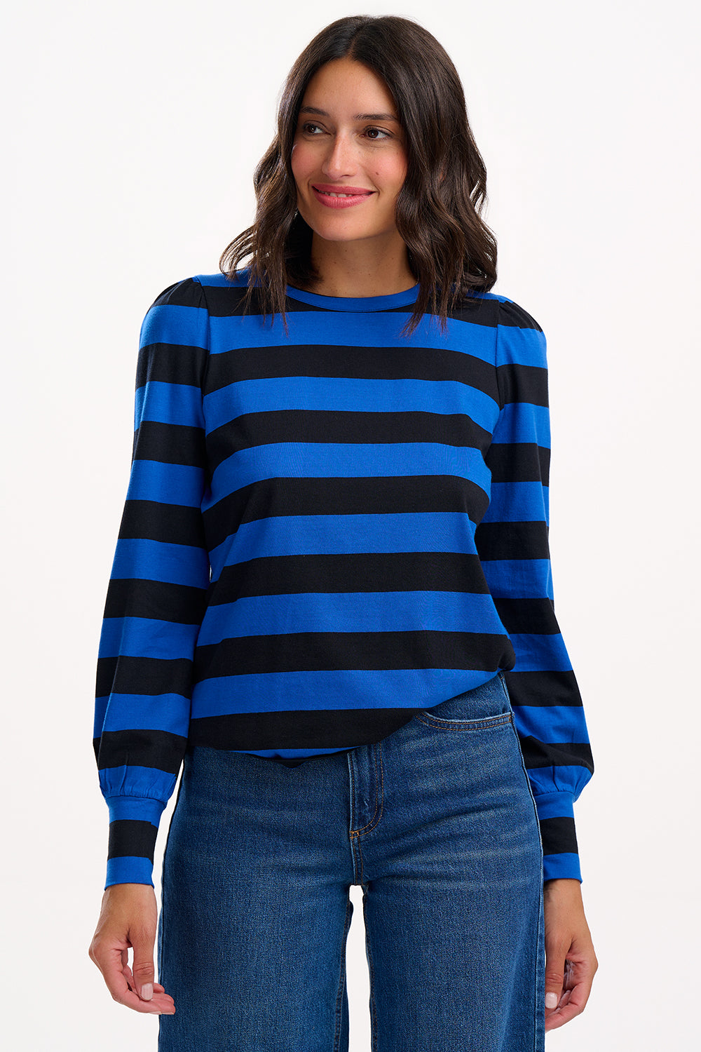 Griselda Jersey Top - Blue/Black Stripes
