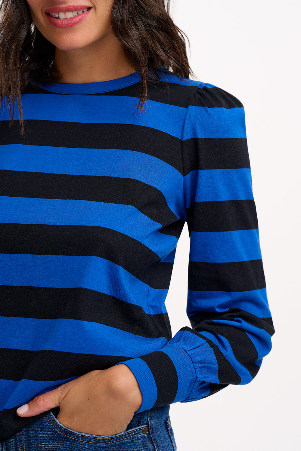Griselda Jersey Top - Blue/Black Stripes