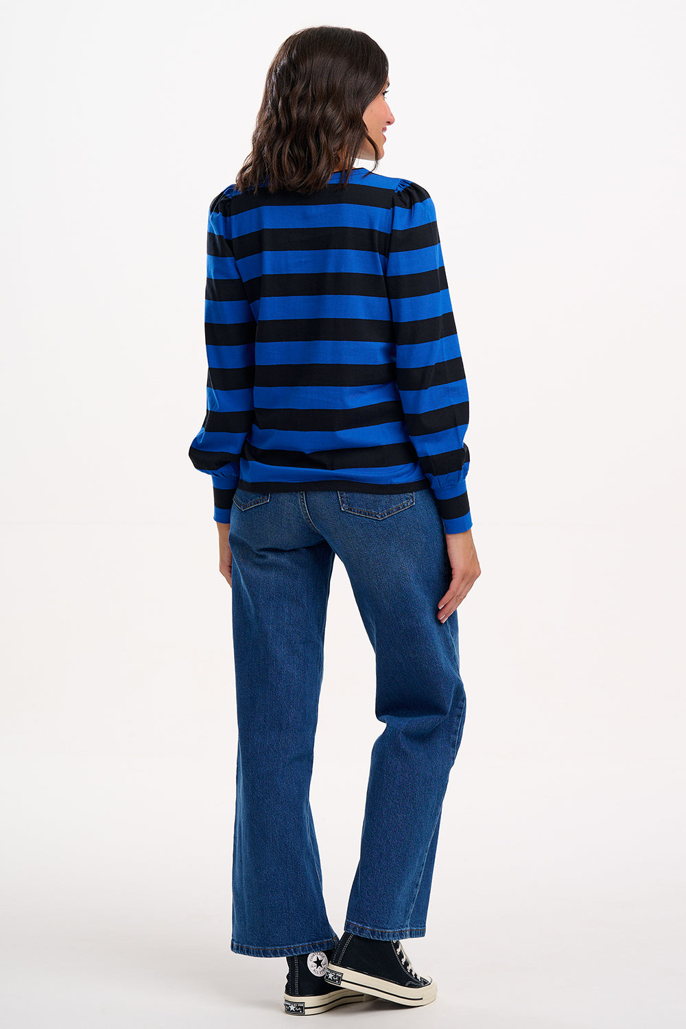 Griselda Jersey Top - Blue/Black Stripes