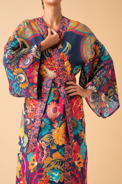 Vintage Floral Kimono Gown - Ink