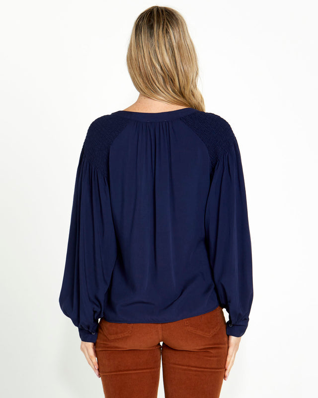 Bridgitte Shirred Shoulder Top - Navy