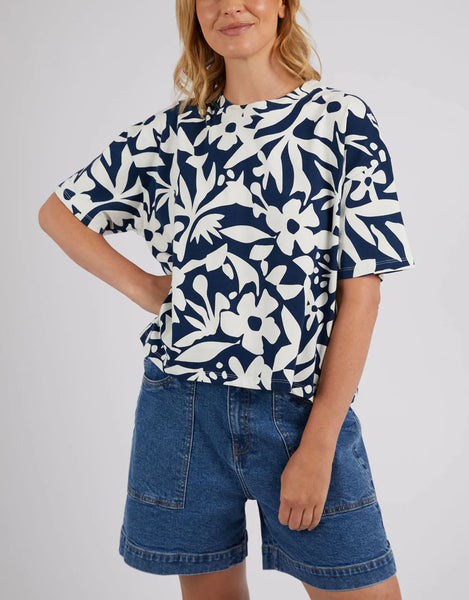 Stencil Floral Top - Navy