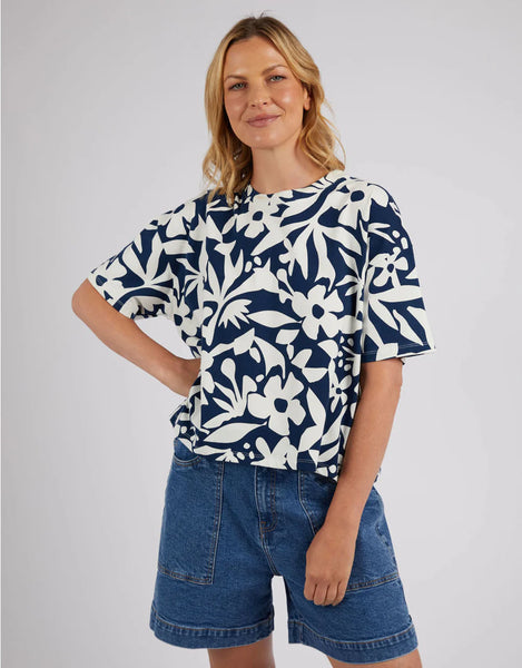 Stencil Floral Top - Navy