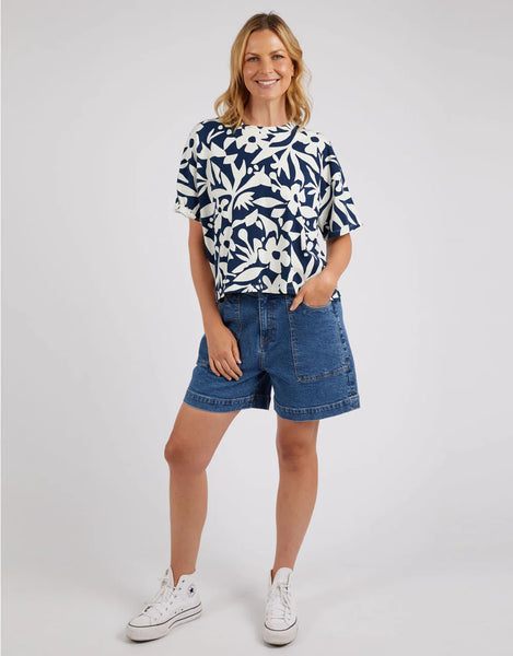 Stencil Floral Top - Navy