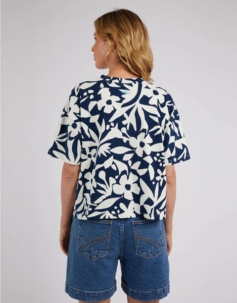 Stencil Floral Top - Navy