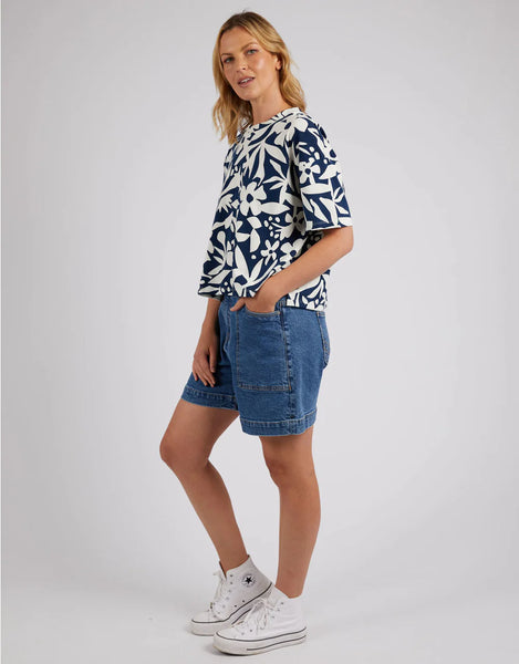 Stencil Floral Top - Navy