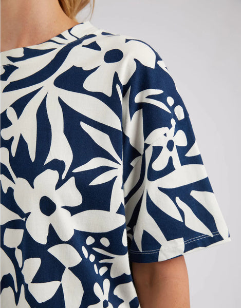 Stencil Floral Top - Navy