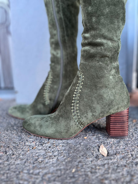 Sari Stretch Microsuede Long Boots - Olive
