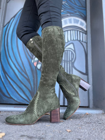 Sari Stretch Microsuede Long Boots - Olive