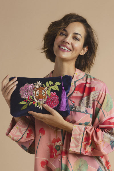 Floral Tiger Face Zip Pouch