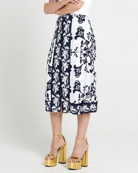 Lovefool Button Midi Skirt - Blue Floral
