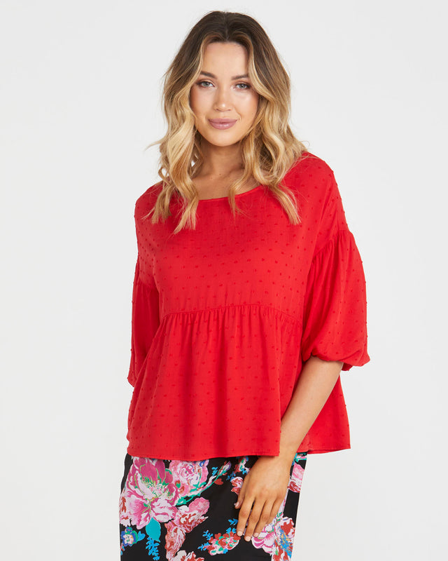 Millie Puff Sleeve Top - Scarlet