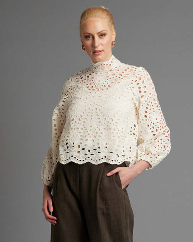 Hopelessly Devoted Lace Cutout Top - Cream