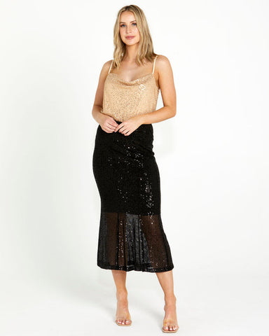Nightlife Sequin Midi Skirt - Black