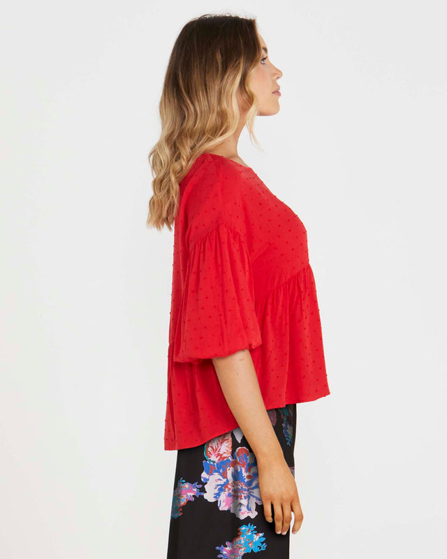 Millie Puff Sleeve Top - Scarlet