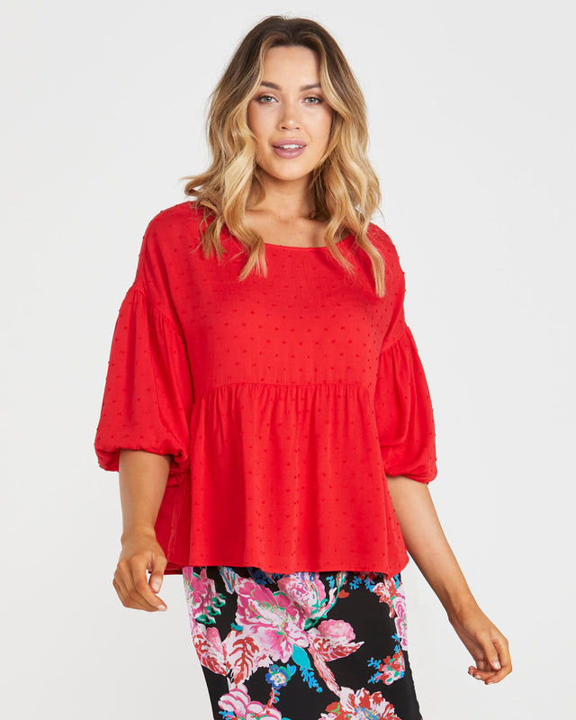 Millie Puff Sleeve Top - Scarlet